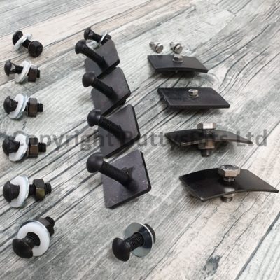 BB-030 Complete ribbed / pressed bumper and splash tray bolt set 1955-1959 (Silver or Black) - Black