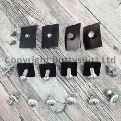 BB-030 Complete ribbed / pressed bumper and splash tray bolt set 1955-1959 (Silver or Black)