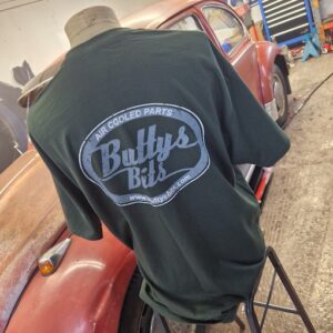 “Buttys Bits” Forest Green T`shirt with Grey Oval logo