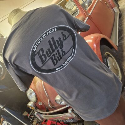 "Buttys Bits" Charcoal Grey  T`shirt with Grey Oval logo